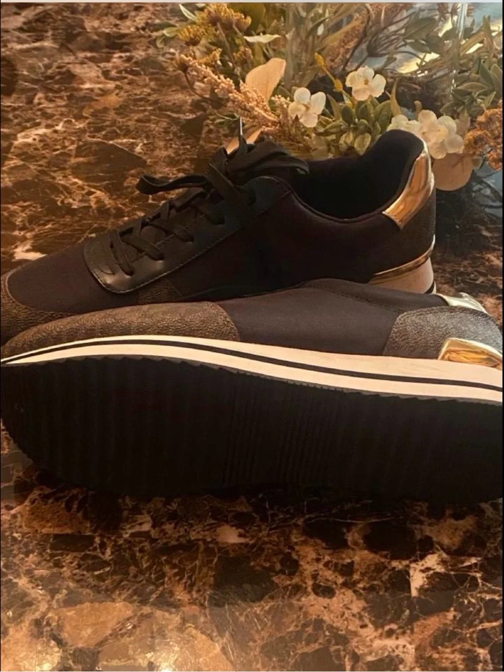 Michael Kors Black and Brown MK Accent Low-Top Sneakers